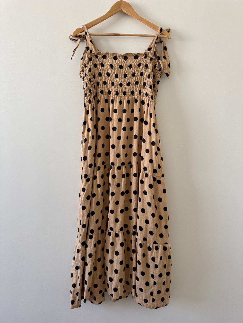 Faithfull the Brand Rianne Midi Dress Emelda Polka Dot Print Biscuit Linen S - Picture 6 of 7
